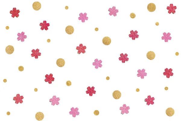 Rouge rose et or paillettes confettis papier fond de coupe — Photo