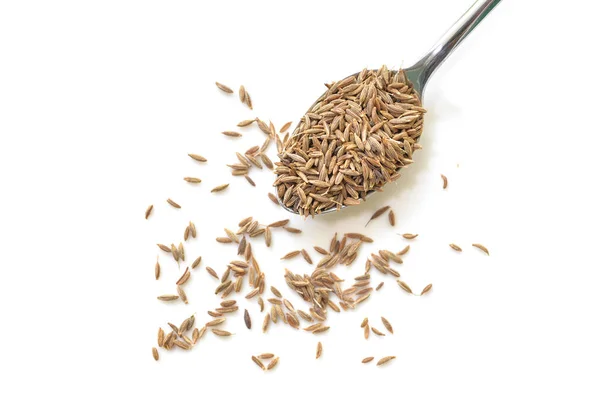 Cumin Seed Spoon White Background Top View — Stock Photo, Image