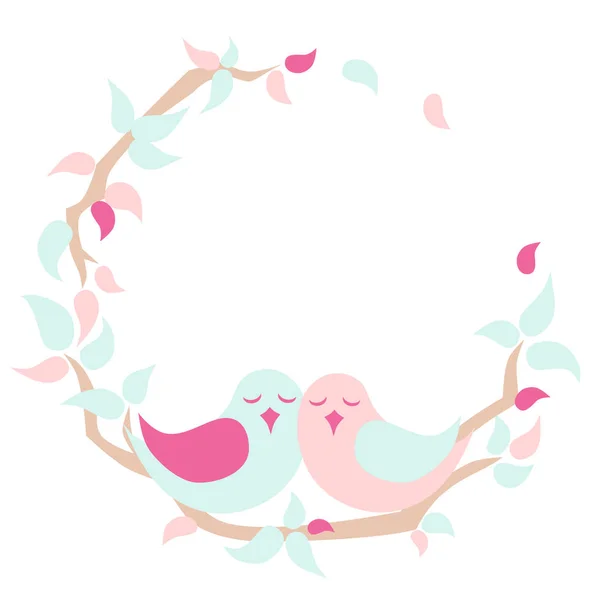 Lovebird s petal kruh rám - pastelové barvy — Stockový vektor