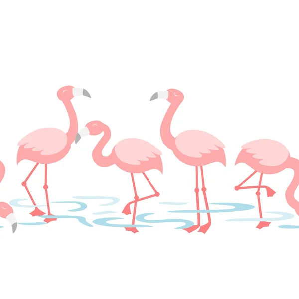 Flamingo Läuft Teich Muster Wiederholen — Stockvektor