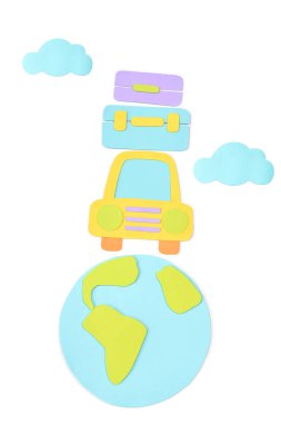 Beyaz arka plan üzerinde yol yolculuk kağıt kesme