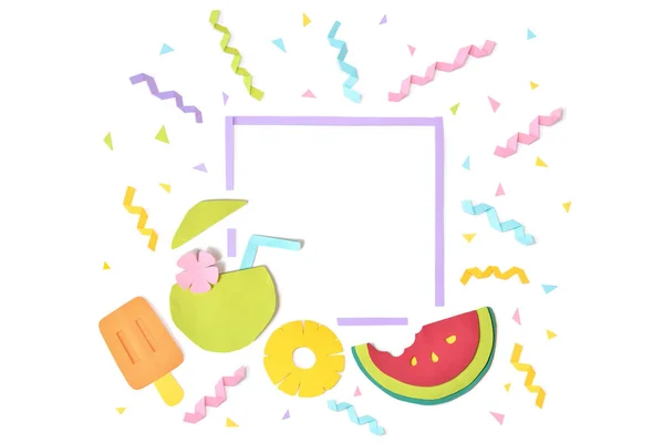 夏季水果方形框架剪纸白色背景 - 隔离 — 图库照片