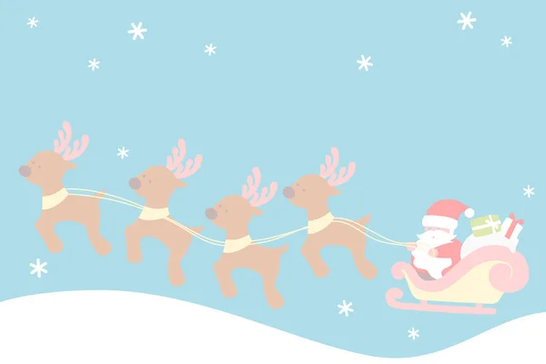 Trenó de Papai Noel com renas - conjunto de Natal — Vetor de Stock