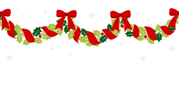 Guirnalda de Navidad con cinta roja — Vector de stock