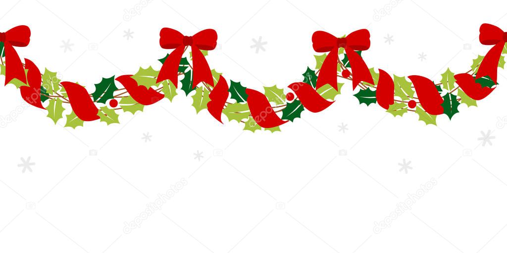 Christmas garland with red ribbon