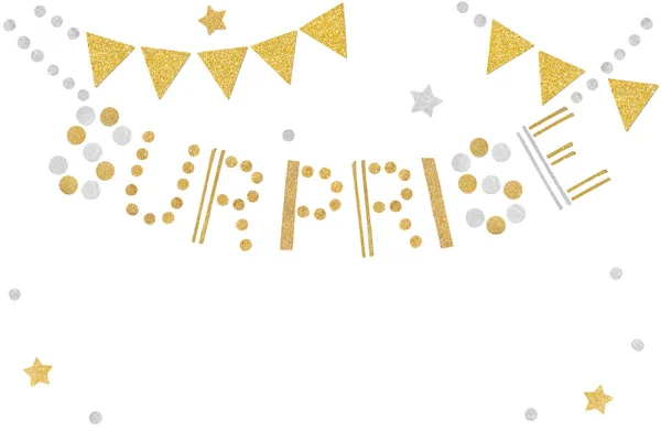 Gold Silver Surprise Bunting Paper Cut White Background — Stock Photo, Image