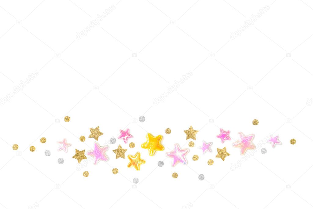 Pink gold glitter star banner on white background - isolated