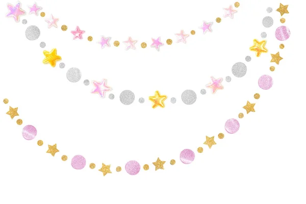 Pink Gold Glitter Star Bunting White Background Isolated — Stock Photo, Image