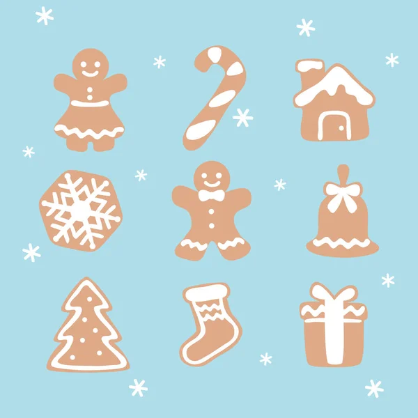 Galletas Jengibre Sobre Fondo Invierno Tarjeta Navidad — Vector de stock