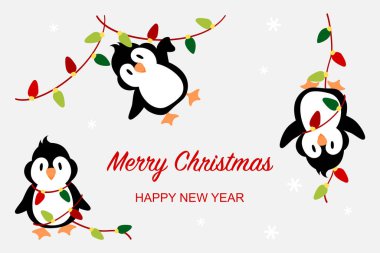 Noel ışığı kartıyla Penguen