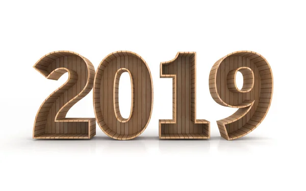 2019 metin 3D çizimi için ahşap tarzı yeni yıl