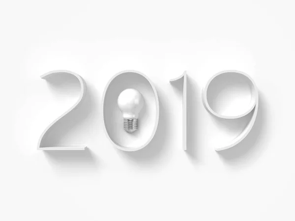 2019 mutlu yeni yıl metinde beyaz 3D çizimi ampul çizim içinde sıfır ile