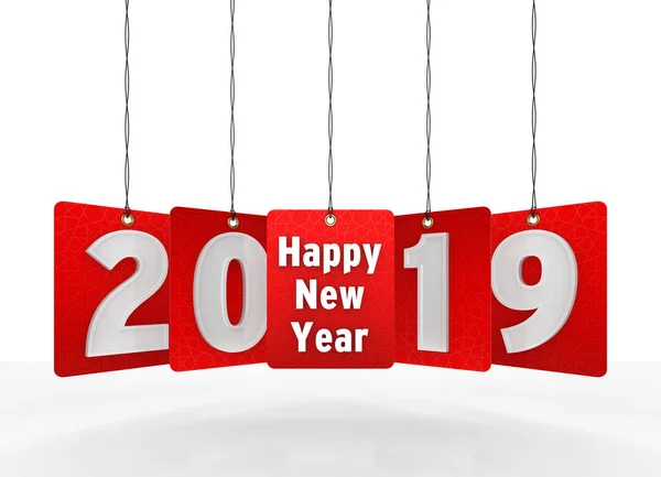 Mutlu yeni yıl metin asmak olarak 2019 3D çizimi Etiketler