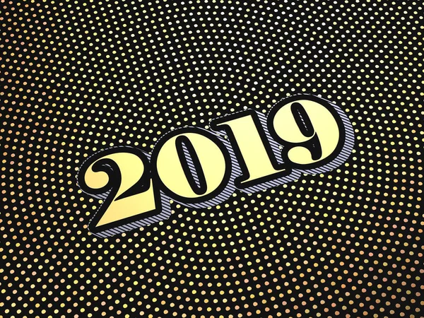 2019 metin altın disko noktalar arka plan siyah üzerinde 3D çizimi