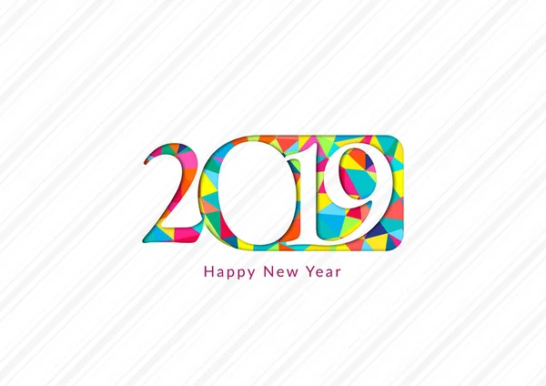 2019 çizimi mutlu yeni yıl metin beyaz kesme olarak stil soyut renkli üçgen arka plan üzerinde