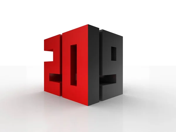 2019 metin 3D resimde perspektif olarak 3d siyah ve kırmızı