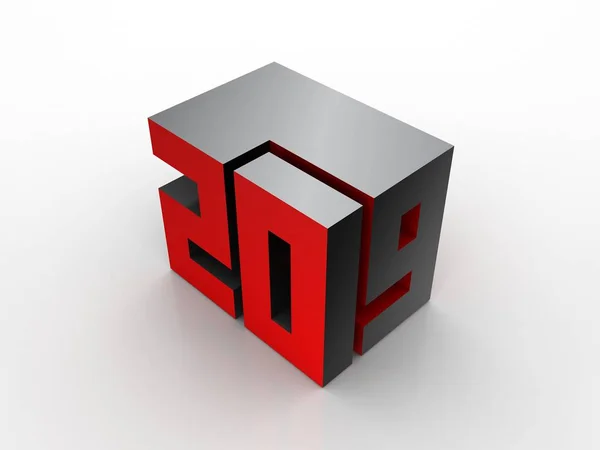 2019 metin 3D resimde perspektif olarak 3d siyah ve kırmızı