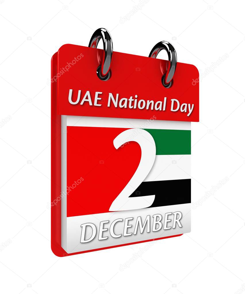 3D illustration of United Arab Emirates Flag Inspired Art for The National Day Celebrations as a Calendar Date of December 2