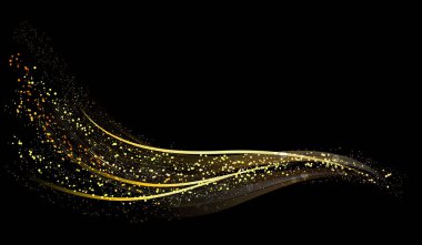 Vektör Soyut parlak altın dalga tasarım elementi koyu arkaplan üzerinde sim etkisi ile.