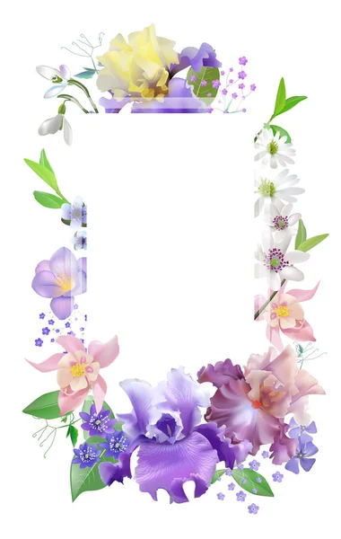 Vektor Vintage Botanische Banner Mit Irisblüte Auf Weiß Florales Design — Stockvektor