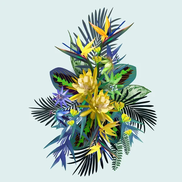 热带花卉和叶子 — 图库矢量图片