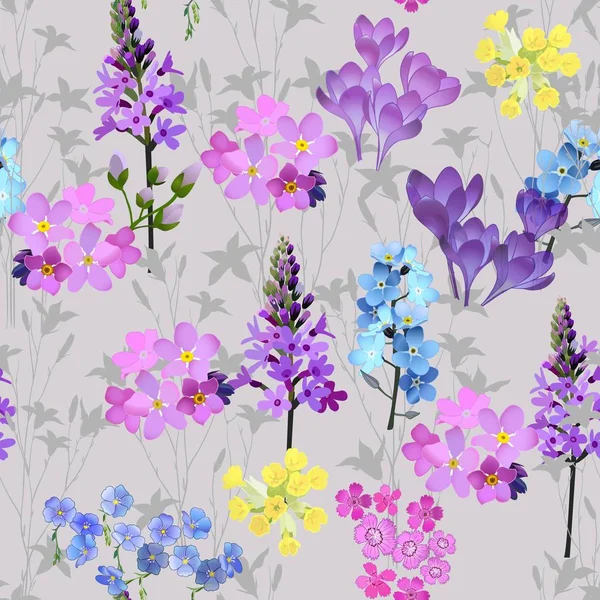 Incrível Padrão Floral Sem Costura Com Flores Coloridas Brilhantes Folhas — Vetor de Stock