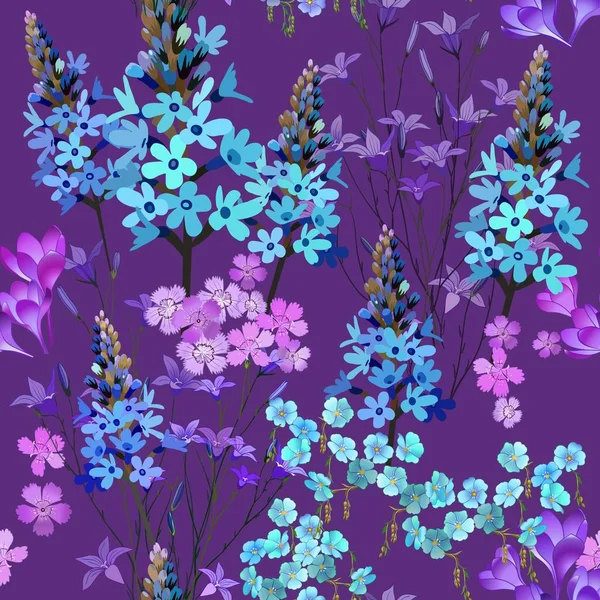 Increíble Patrón Floral Sin Costuras Con Flores Colores Brillantes Hojas — Vector de stock