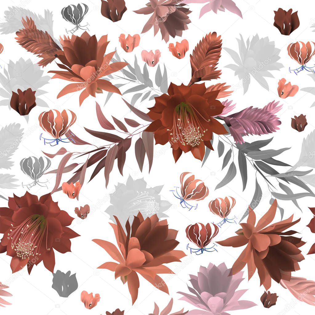 cactus flowers,seamless pattern,made in pastel colors