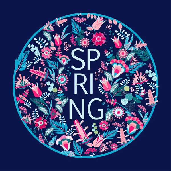 Sping Πανό Πολύχρωμα Λουλούδια Και Φύλλα — Διανυσματικό Αρχείο