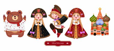 Çocuklar, Hatıra Eşyası için Rus tarzı vektör çizimler