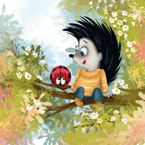 비트맵 Hedgehog Cute Hedgehog Hedgehog Travelers Travelers Hedgehog Tree Ladybug — 스톡 사진