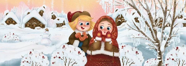 ビットマップ画像 イラスト ロリポップ コック ロシアのスタイル ロシアの美しさ ロシアの女の子 ロシアの少年 — ストック写真