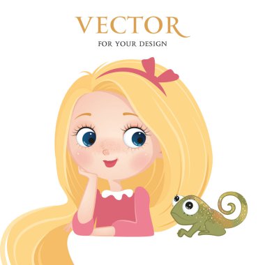 vektör, vektör görüntüsü, küçük kız, prenses, küçük prenses, Rapunzel, bukalemun, kız rüyaları, karakter, peri masalı kahramanı