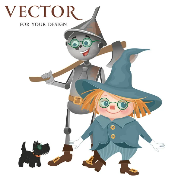 Vector Vector Image Scarecrow Scarecrow Woodcutter Tin Woodman Dog Character — Stock Vector