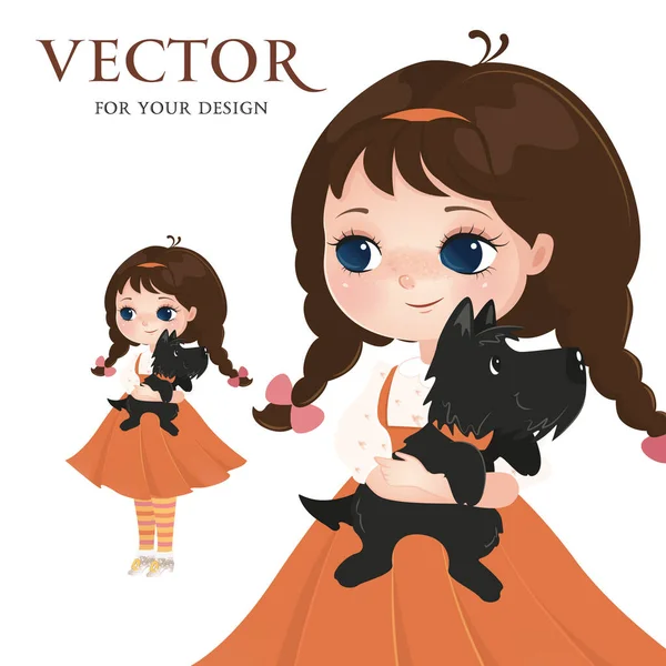 Vector Vector Image Little Girl Dog Girl Ellie Character Fairy — Stock Vector