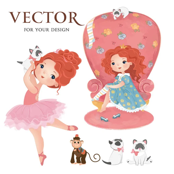 Vector Vectorafbeelding Meisje Meisje Kleine Prinses Prinses Ballerina Meisje Aangekleed — Stockvector