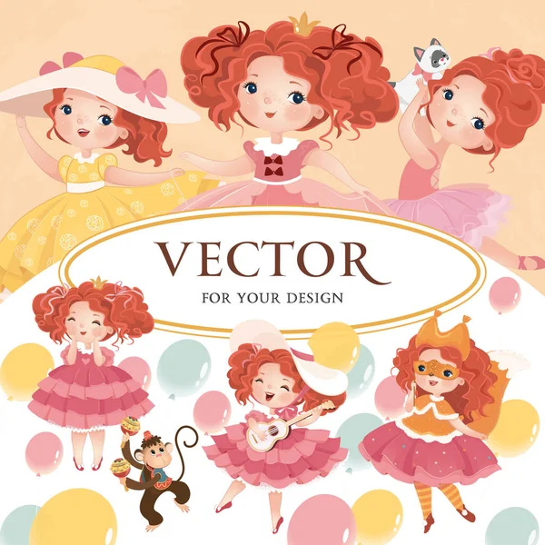 Vektor Vektorbild Mädchen Kleines Mädchen Kleine Prinzessin Prinzessin Ballerina Mädchen — Stockvektor