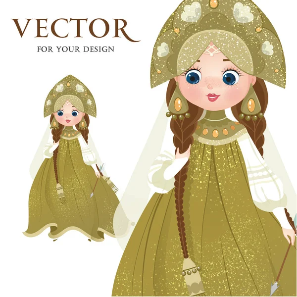 Vektor Vektorbild Kleines Mädchen Prinzessin Prinzessin Frosch Russische Schönheit Pfeil — Stockvektor