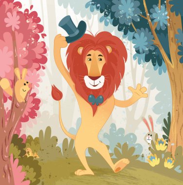 bitmap, illustration, background, lion, funny lion, forest, flowers, magic forest, wizard of oz, wizard of oz