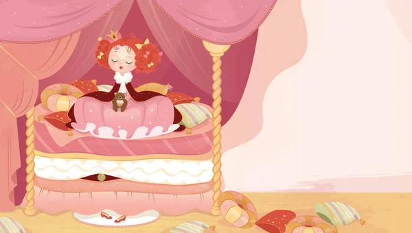 Bitmap Illustration Prinzessin Mädchen Prinzessin Auf Erbse Kleine Prinzessin Bett — Stockfoto