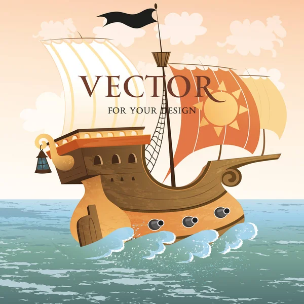 Векторное Изображение Фон Корабль Парусник Море Пиратский Корабль Корабль Море — стоковый вектор
