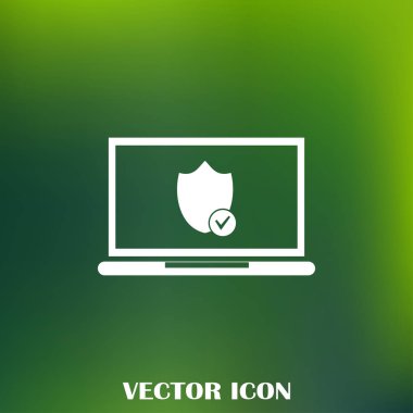 Not Defteri ile kalkan. Dizüstü bilgisayar koruma vektör simgesi.