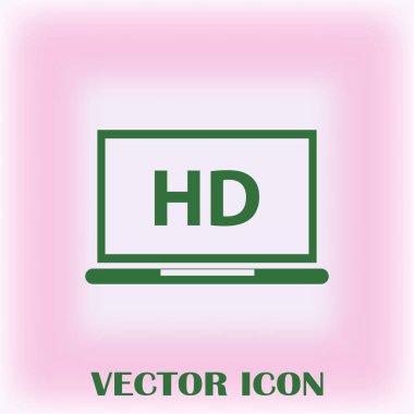 Düz ekran tv Hd video etiket vektör simgesi, dizüstü ekran