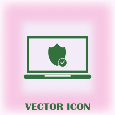 Not Defteri ile kalkan. Dizüstü bilgisayar koruma vektör simgesi.