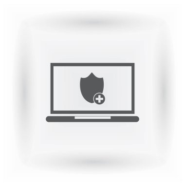 Not Defteri ile kalkan. Dizüstü bilgisayar koruma vektör simgesi.