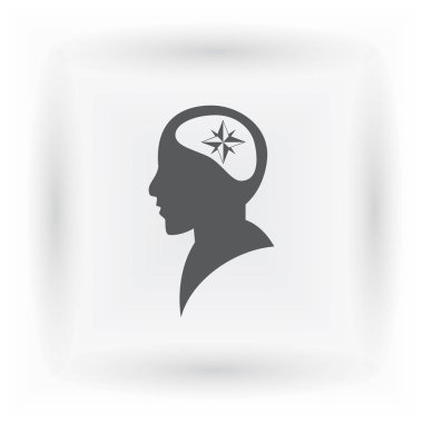 Human head in silhouette with compass rose sign, vector illustration clipart