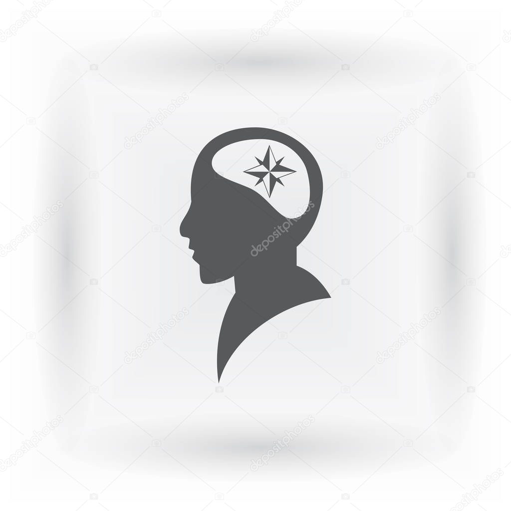 Human head in silhouette with compass rose sign, vector illustration