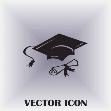 Mezuniyet kep ve haddelenmiş diploma damga ile ilerleyin. Eğitim kavramı bitirmek. Düz stil vektör çizim