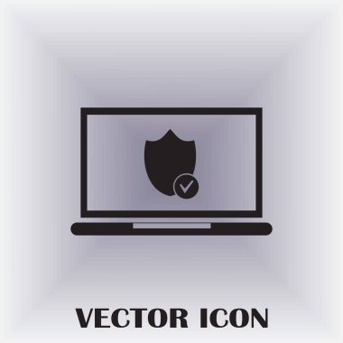 Not Defteri ile kalkan. Dizüstü bilgisayar koruma vektör simgesi.