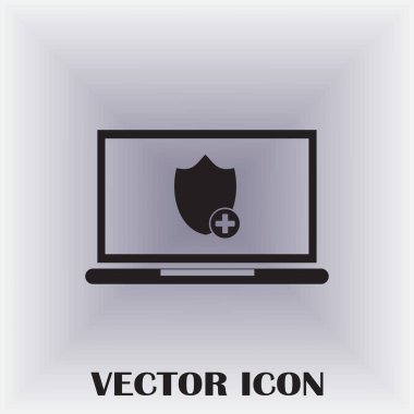 Not Defteri ile kalkan. Dizüstü bilgisayar koruma vektör simgesi.